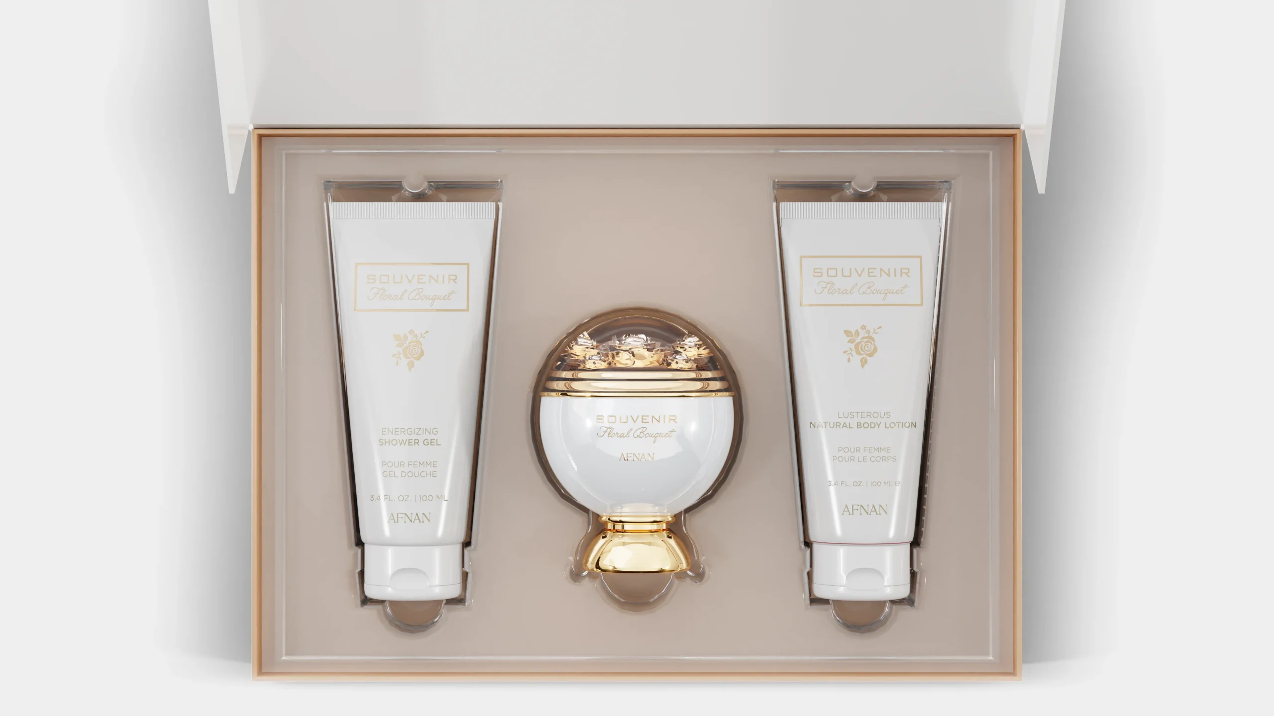 Afnan Souvenir Floral Bouquet Women's Luxurious Perfume Gift Set – Eau De Parfum, Body Lotion, Shower Gel