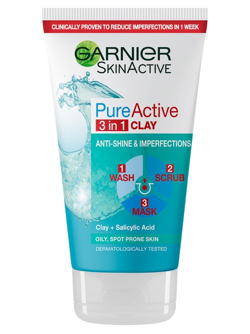 Garnier Pure Active Pure Active 3-In-1 Wash, Scrub and Mask 150ml